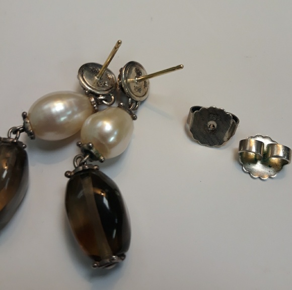 John Hardy SS/18k Smokey Quartz & Pearl Earrings - Picture 6 of 6